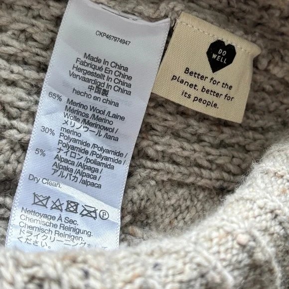 Madewell Cable Knit Fisherman's Sweater, Wool/Alpaca Blend in Barley, Men’s L - Picture 10 of 10